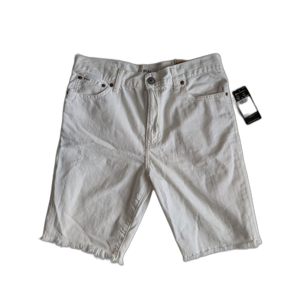 NWT Polo Ralph Lauren Sullivan Slim Boys White Denim Distressed Shorts Size 18